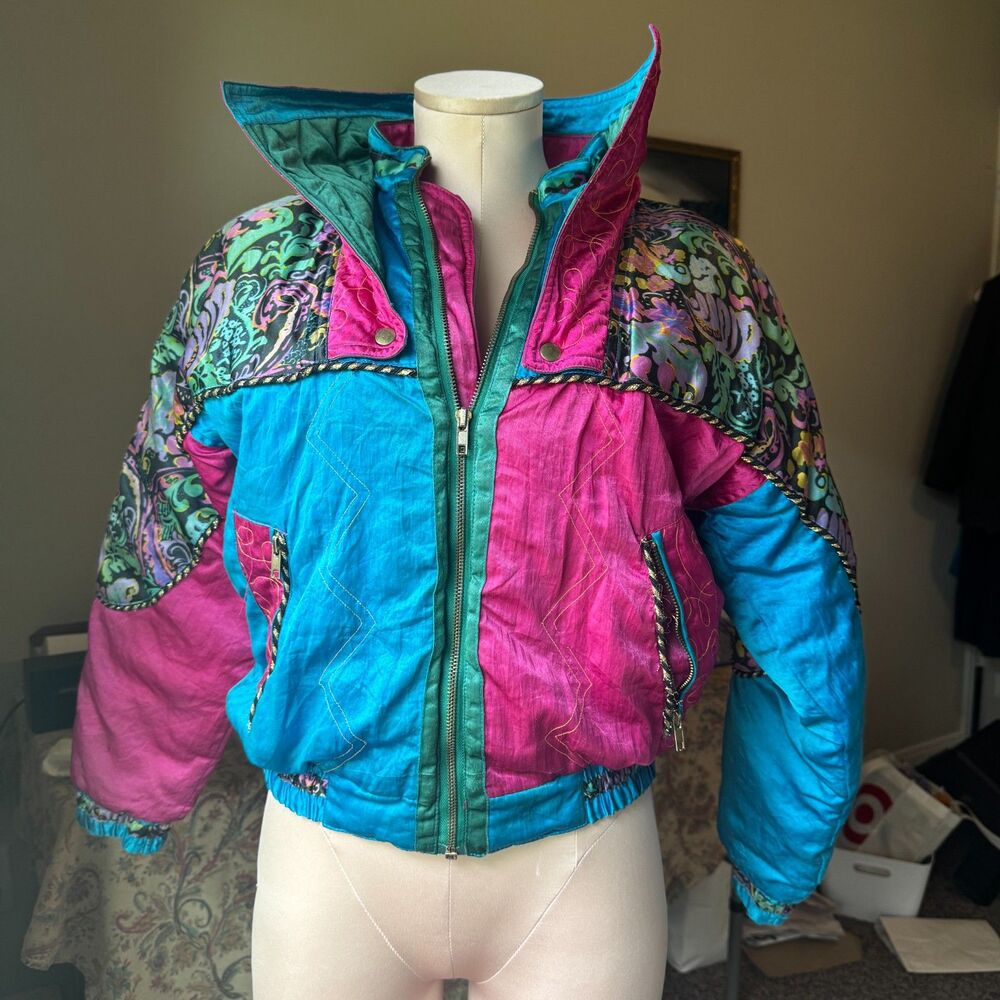 Vintage 80s90s Fun Club Ski Jacket Retro Colorblock Puffer Girls 12
